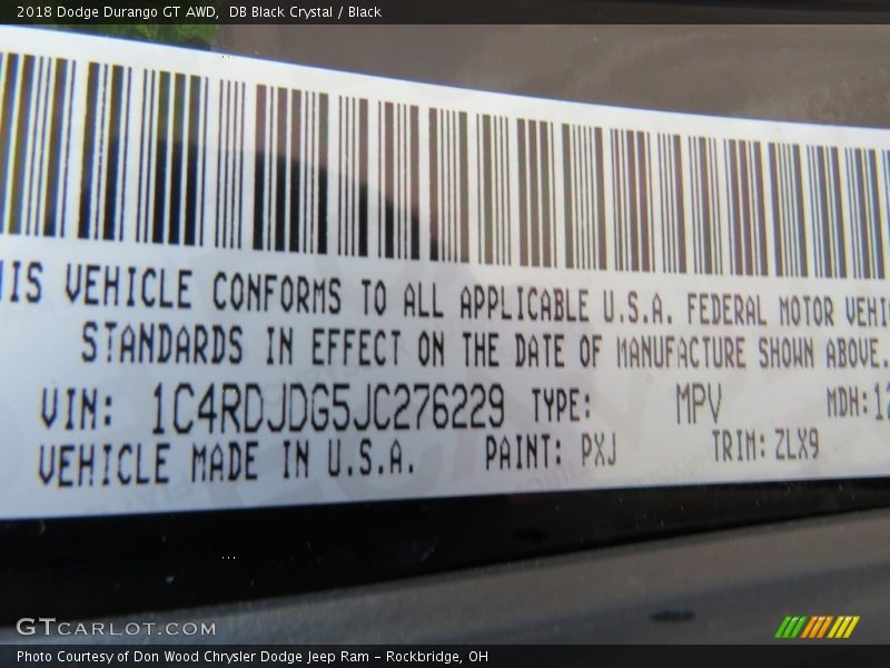 DB Black Crystal / Black 2018 Dodge Durango GT AWD