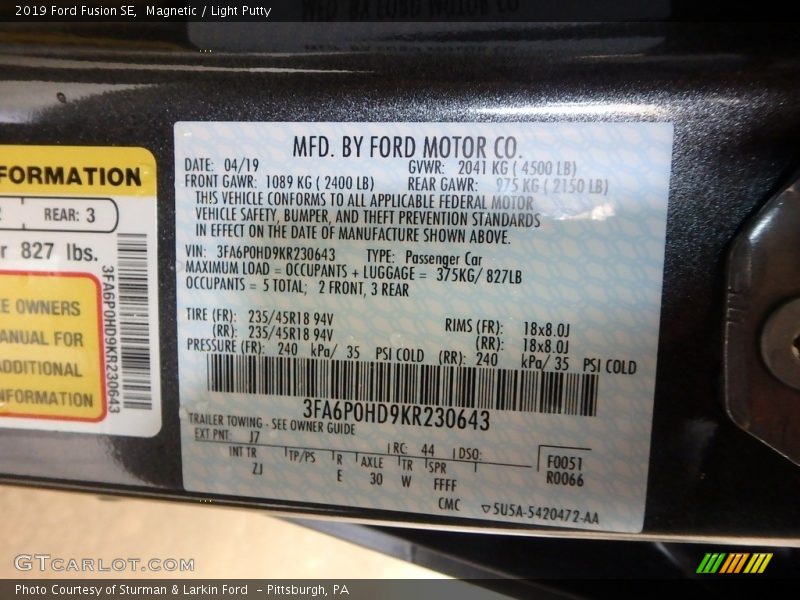 Magnetic / Light Putty 2019 Ford Fusion SE