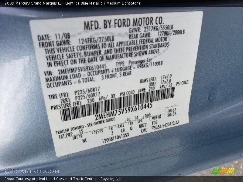 Light Ice Blue Metallic / Medium Light Stone 2009 Mercury Grand Marquis LS