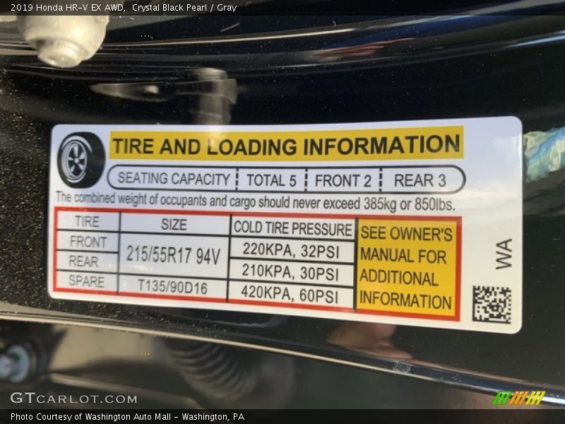 Crystal Black Pearl / Gray 2019 Honda HR-V EX AWD