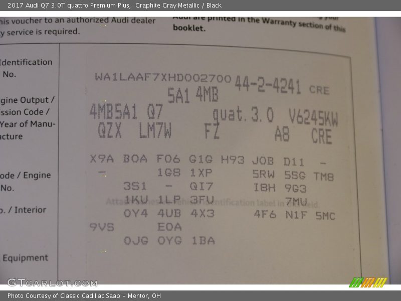 Graphite Gray Metallic / Black 2017 Audi Q7 3.0T quattro Premium Plus