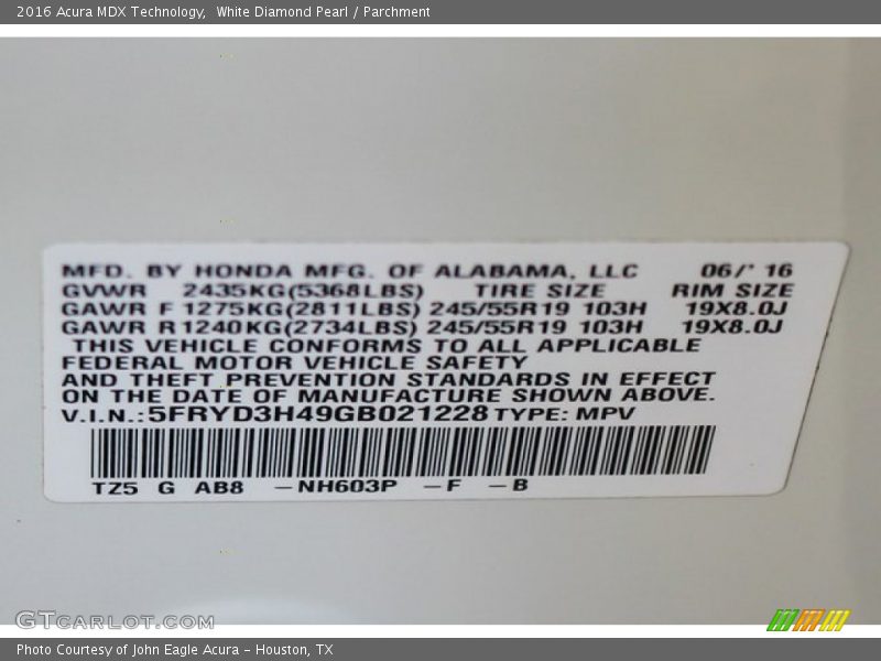 White Diamond Pearl / Parchment 2016 Acura MDX Technology