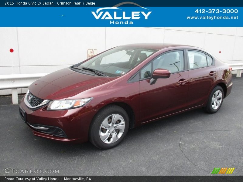 Crimson Pearl / Beige 2015 Honda Civic LX Sedan