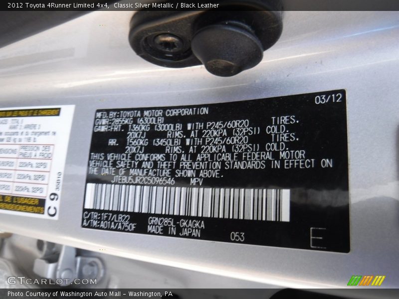 Classic Silver Metallic / Black Leather 2012 Toyota 4Runner Limited 4x4