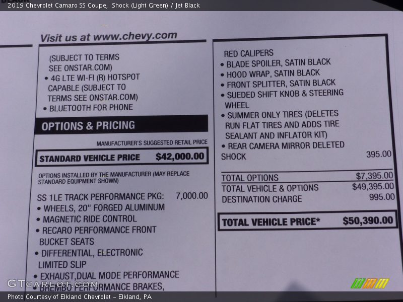 Shock (Light Green) / Jet Black 2019 Chevrolet Camaro SS Coupe