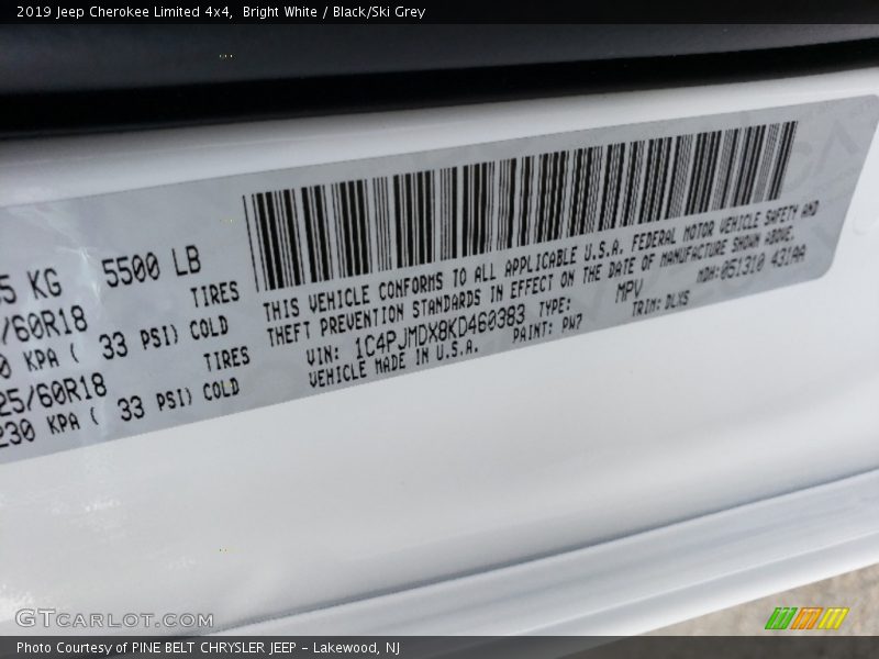 Bright White / Black/Ski Grey 2019 Jeep Cherokee Limited 4x4