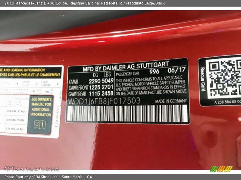 designo Cardinal Red Metallic / Macchiato Beige/Black 2018 Mercedes-Benz E 400 Coupe