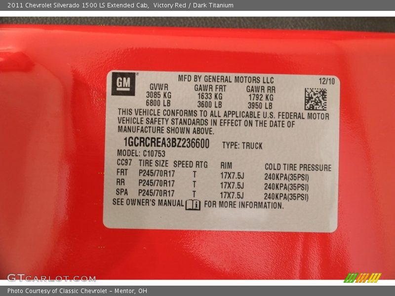 Victory Red / Dark Titanium 2011 Chevrolet Silverado 1500 LS Extended Cab