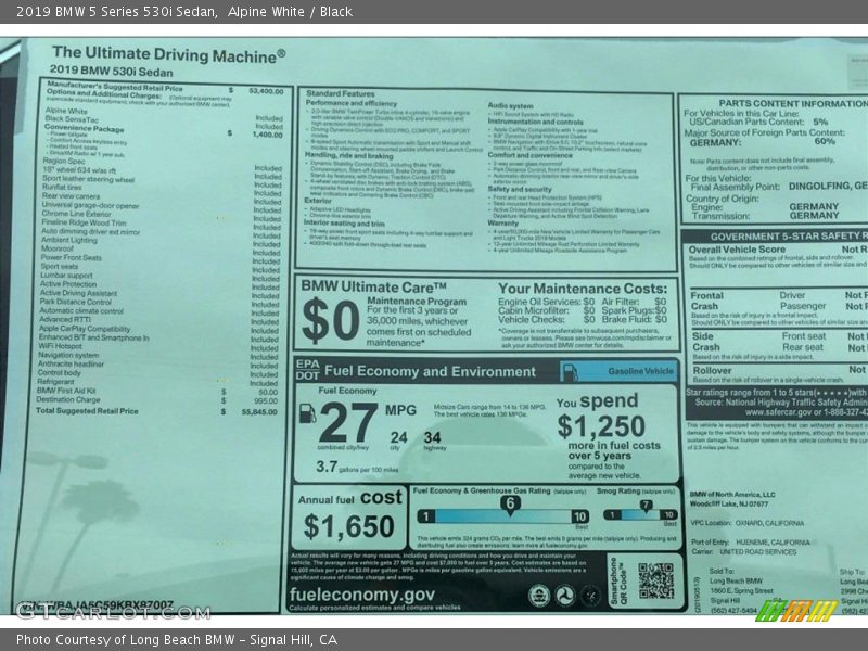 Alpine White / Black 2019 BMW 5 Series 530i Sedan