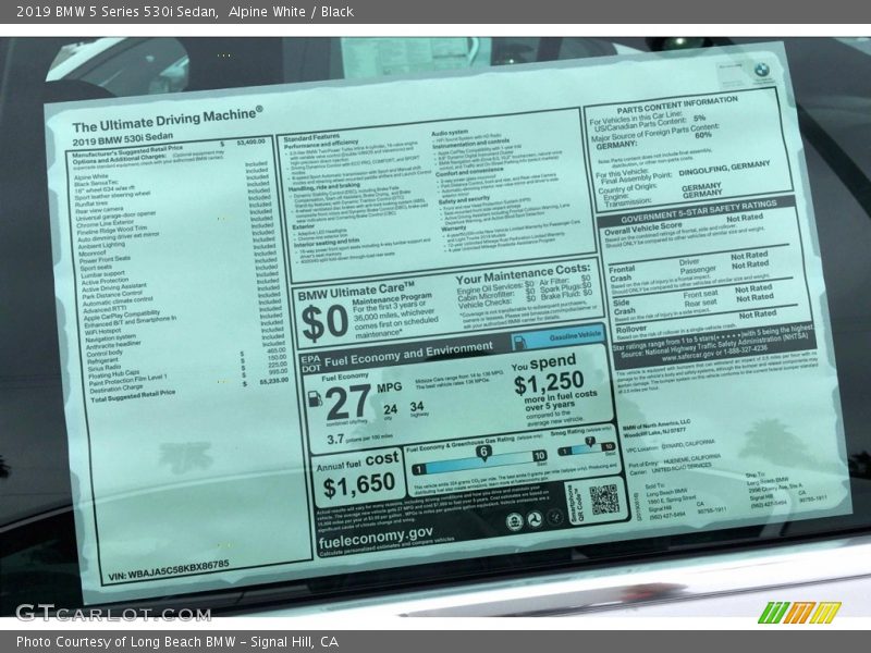 Alpine White / Black 2019 BMW 5 Series 530i Sedan