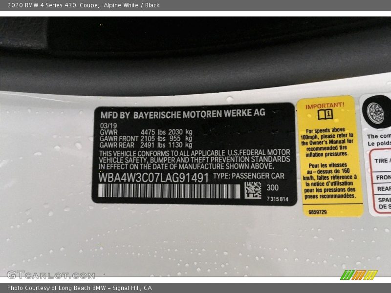 Alpine White / Black 2020 BMW 4 Series 430i Coupe