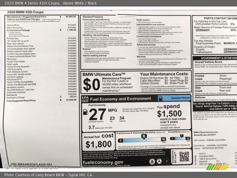 Alpine White / Black 2020 BMW 4 Series 430i Coupe