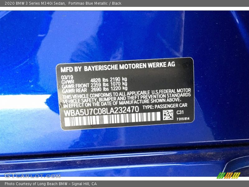 2020 3 Series M340i Sedan Portimao Blue Metallic Color Code C31