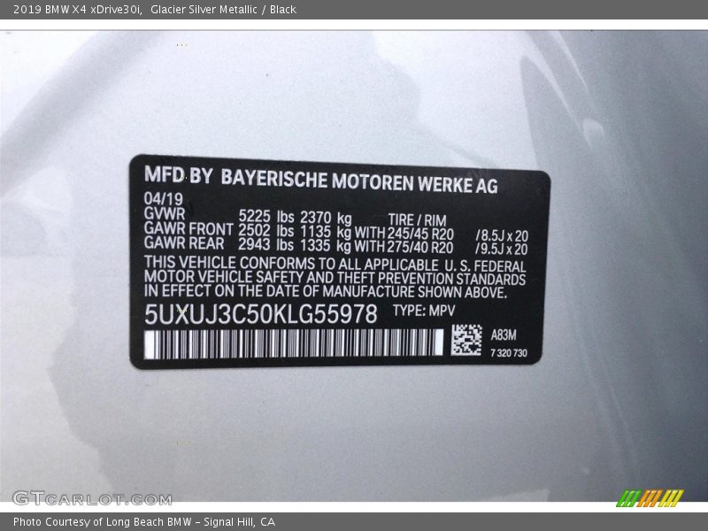 2019 X4 xDrive30i Glacier Silver Metallic Color Code A83