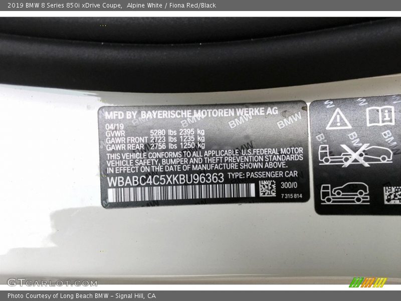 2019 8 Series 850i xDrive Coupe Alpine White Color Code 300
