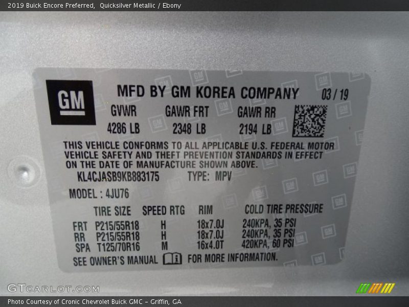 Quicksilver Metallic / Ebony 2019 Buick Encore Preferred