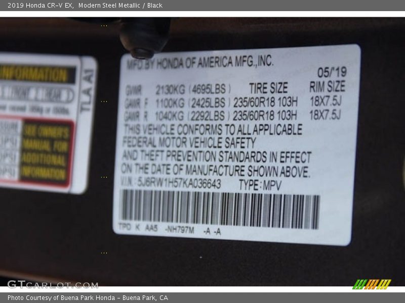 Modern Steel Metallic / Black 2019 Honda CR-V EX