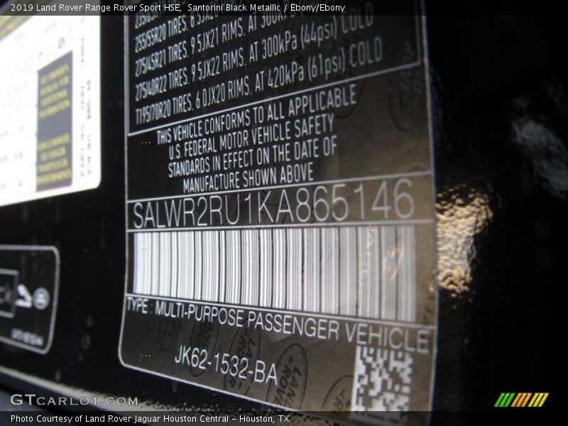 Santorini Black Metallic / Ebony/Ebony 2019 Land Rover Range Rover Sport HSE