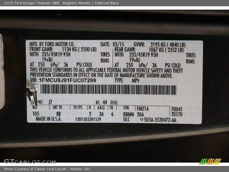 Magnetic Metallic / Charcoal Black 2015 Ford Escape Titanium 4WD