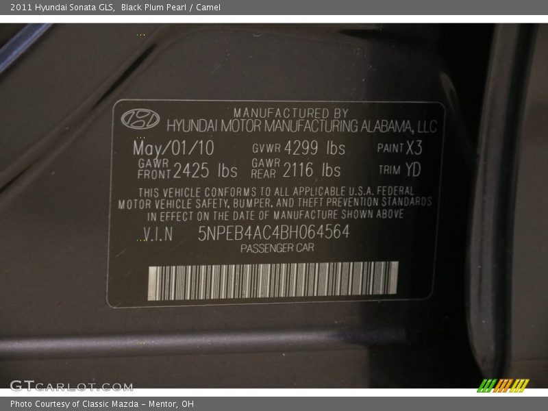 Black Plum Pearl / Camel 2011 Hyundai Sonata GLS