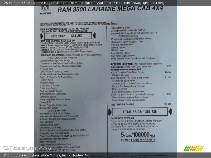 Diamond Black Crystal Pearl / Mountain Brown/Light Frost Beige 2019 Ram 3500 Laramie Mega Cab 4x4