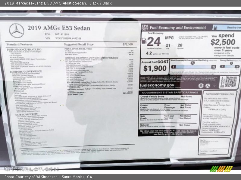  2019 E 53 AMG 4Matic Sedan Window Sticker