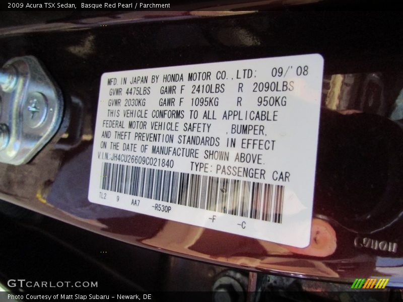 Basque Red Pearl / Parchment 2009 Acura TSX Sedan