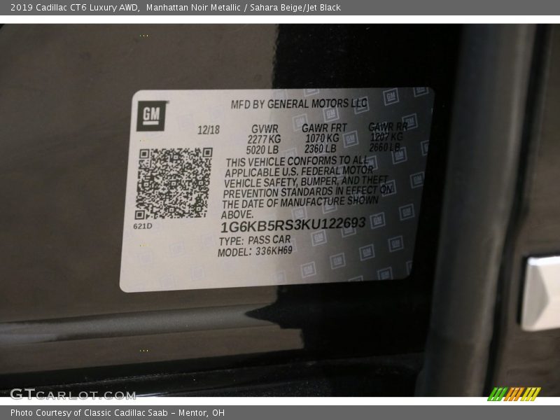 Manhattan Noir Metallic / Sahara Beige/Jet Black 2019 Cadillac CT6 Luxury AWD