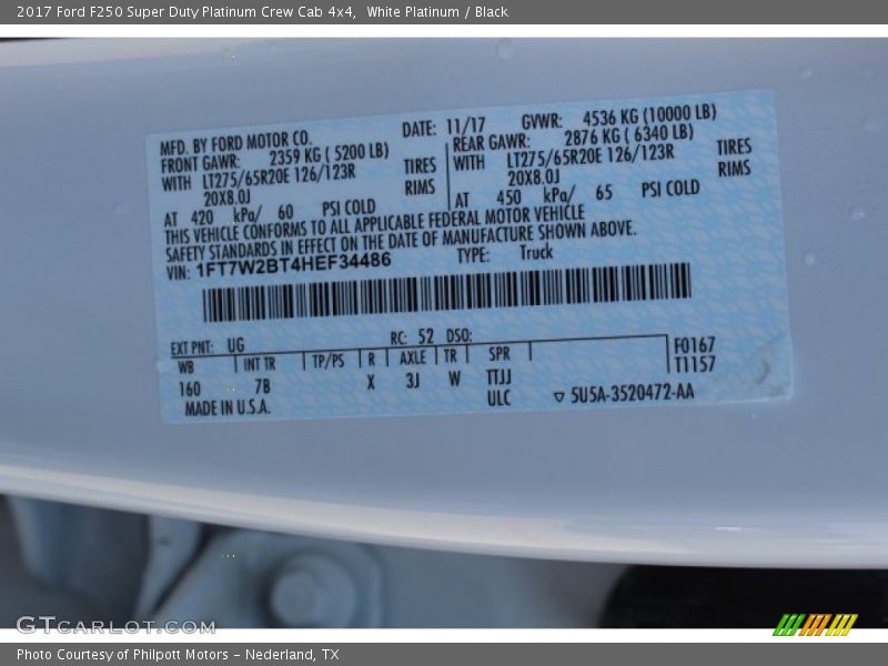 White Platinum / Black 2017 Ford F250 Super Duty Platinum Crew Cab 4x4