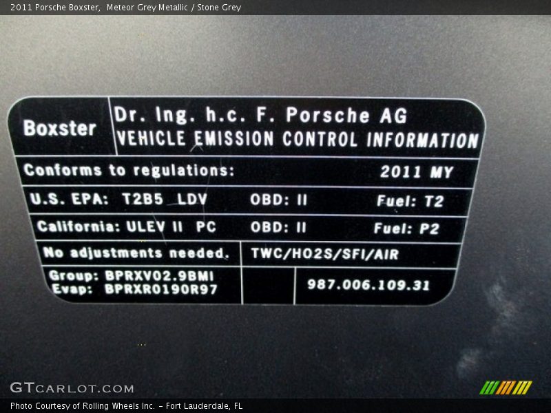 Meteor Grey Metallic / Stone Grey 2011 Porsche Boxster
