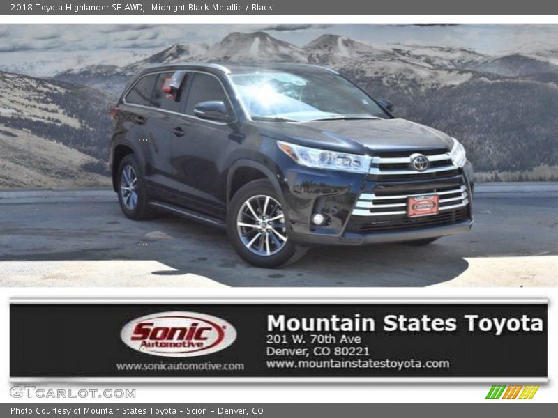 Midnight Black Metallic / Black 2018 Toyota Highlander SE AWD