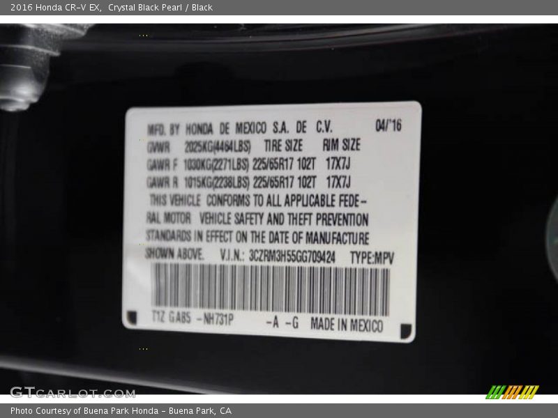 Crystal Black Pearl / Black 2016 Honda CR-V EX