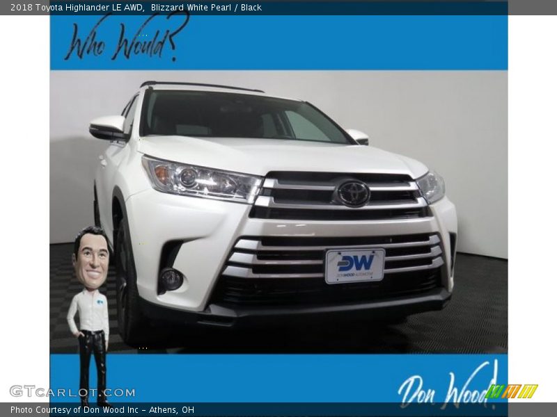 Blizzard White Pearl / Black 2018 Toyota Highlander LE AWD