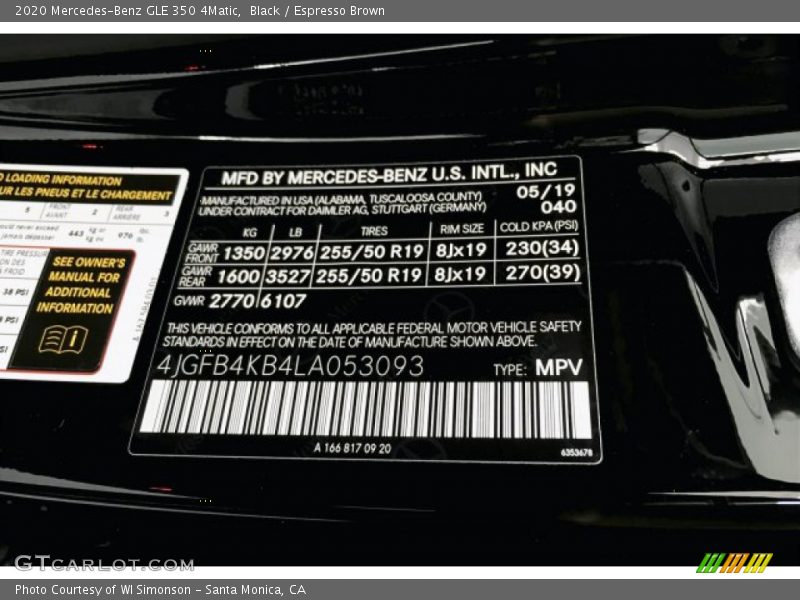 2020 GLE 350 4Matic Black Color Code 040