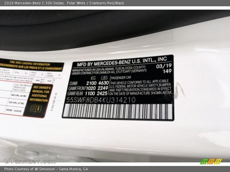 Polar White / Cranberry Red/Black 2019 Mercedes-Benz C 300 Sedan