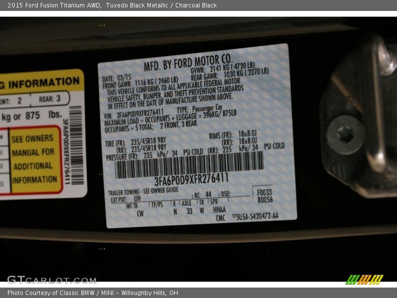 Tuxedo Black Metallic / Charcoal Black 2015 Ford Fusion Titanium AWD