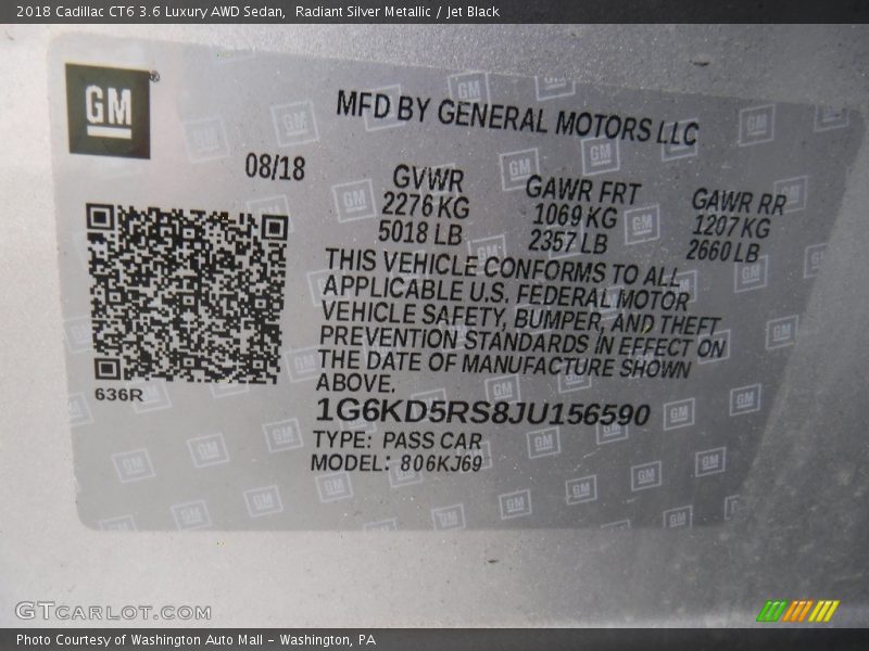 Radiant Silver Metallic / Jet Black 2018 Cadillac CT6 3.6 Luxury AWD Sedan