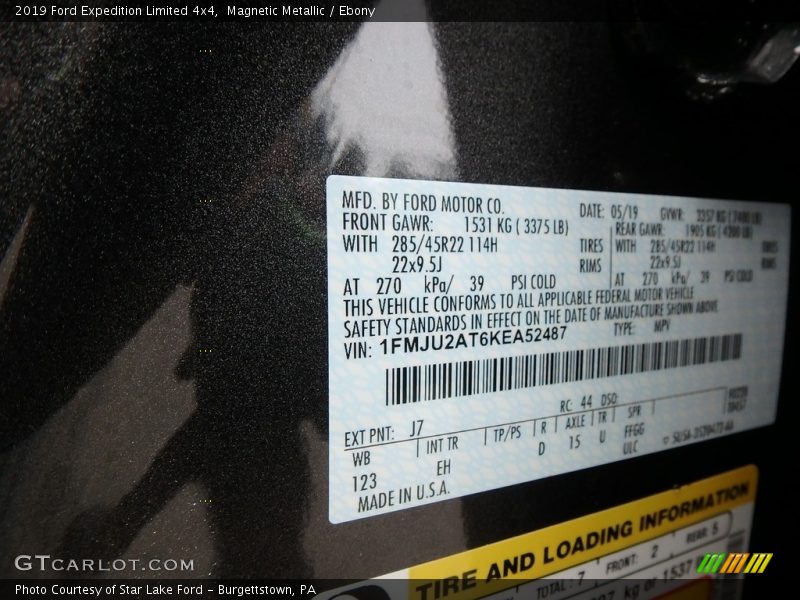 2019 Expedition Limited 4x4 Magnetic Metallic Color Code J7