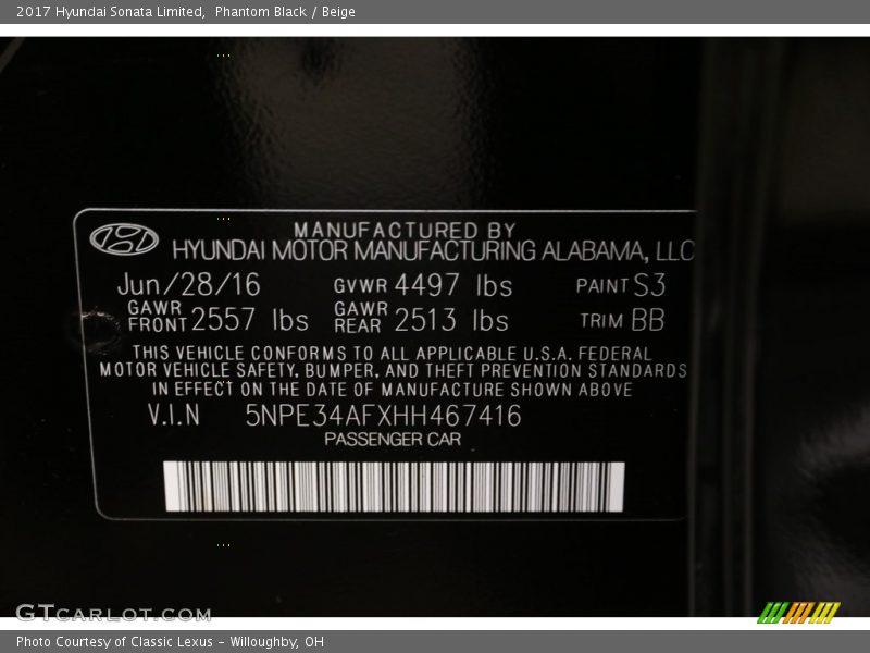 Phantom Black / Beige 2017 Hyundai Sonata Limited