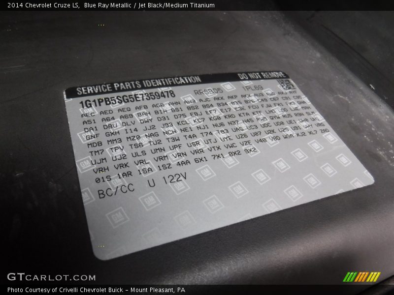 Blue Ray Metallic / Jet Black/Medium Titanium 2014 Chevrolet Cruze LS