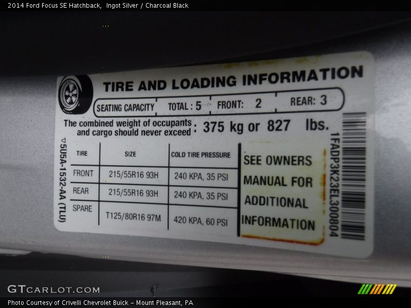 Ingot Silver / Charcoal Black 2014 Ford Focus SE Hatchback