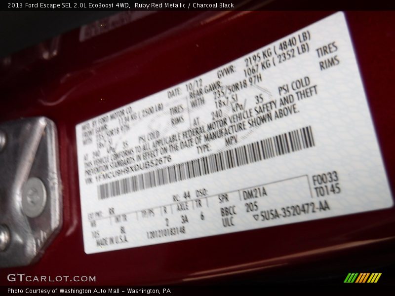 Ruby Red Metallic / Charcoal Black 2013 Ford Escape SEL 2.0L EcoBoost 4WD