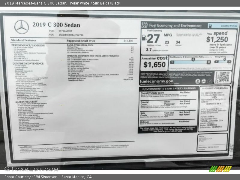 Polar White / Silk Beige/Black 2019 Mercedes-Benz C 300 Sedan