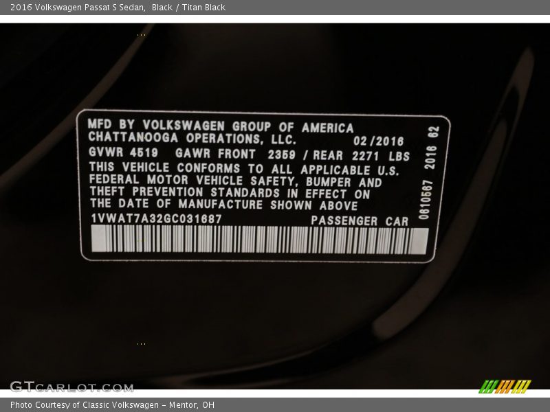Black / Titan Black 2016 Volkswagen Passat S Sedan
