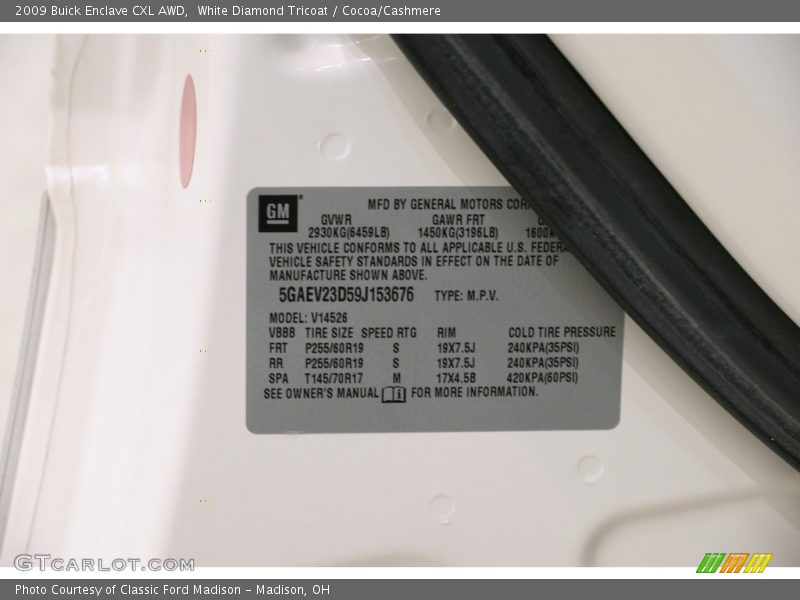 White Diamond Tricoat / Cocoa/Cashmere 2009 Buick Enclave CXL AWD