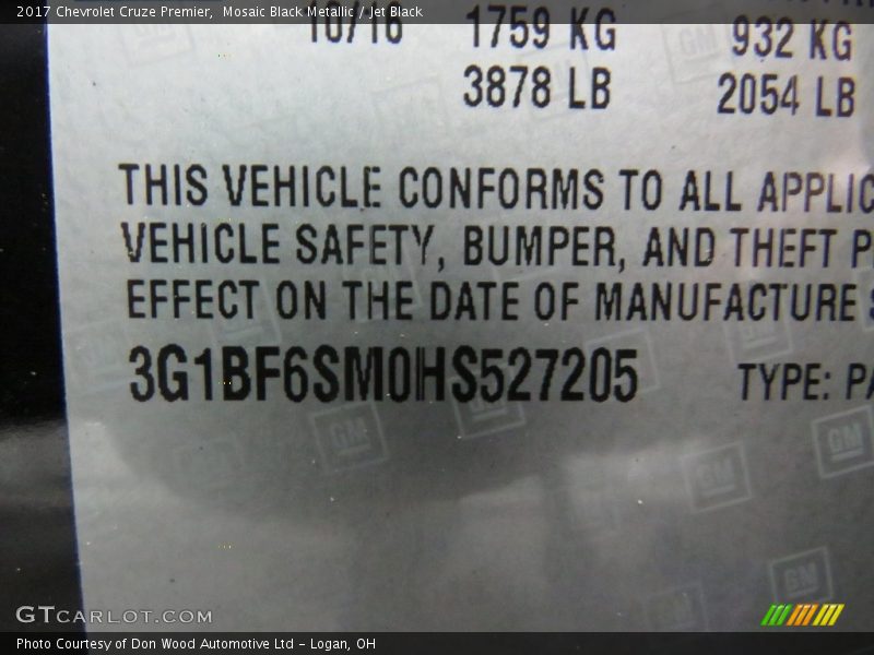 Mosaic Black Metallic / Jet Black 2017 Chevrolet Cruze Premier