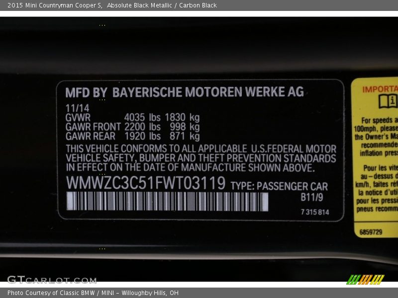 Absolute Black Metallic / Carbon Black 2015 Mini Countryman Cooper S
