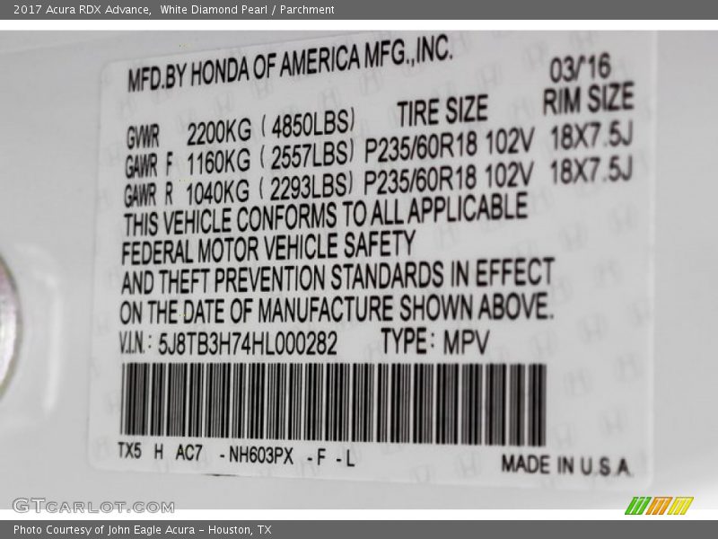 White Diamond Pearl / Parchment 2017 Acura RDX Advance