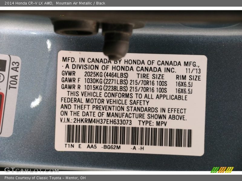 Mountain Air Metallic / Black 2014 Honda CR-V LX AWD