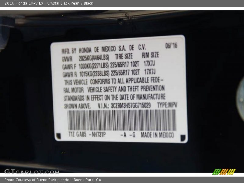 Crystal Black Pearl / Black 2016 Honda CR-V EX